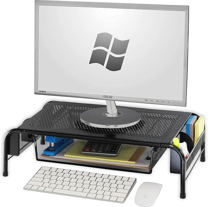 SimpleHouseware Metal Monitor Stand Riser with Drawer + Mesh Monitor Riser with Drawer - Image 2