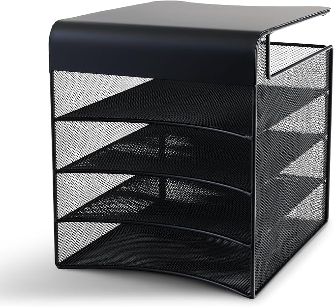 Safco Onyx Hanging Under Desk Organizer, 4 Trays, Office and Classroom Mailbox , Paper and Mail Sorter, Steel Mesh, Black by SafcoProducts