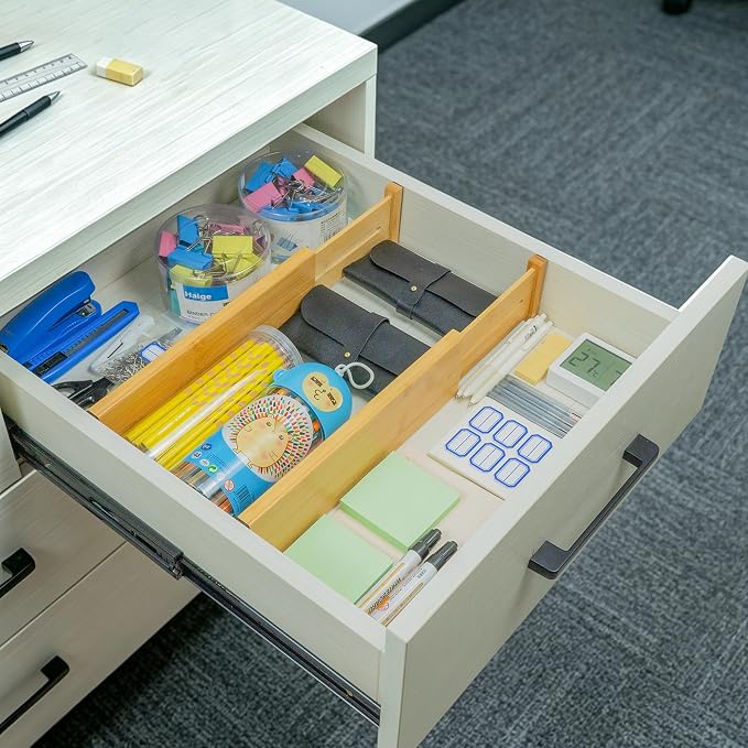 Utoplike Bamboo Dresser Drawer Dividers, Expandable Organizer for Clothing | Adjustable 3.2" High Drawers Separators for Kitchen, Bathroom, Bedroom, Office Storage, 4Pcs, Fit 13.5"-16" Inner Drawer - Image 8