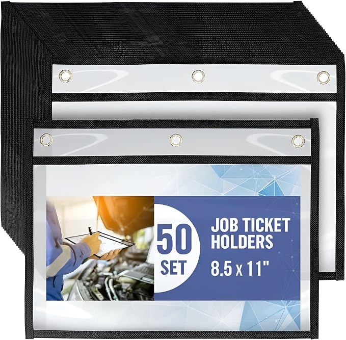 50 Pack Horizontal Job Ticket Holders 8.5x11 - Landscape Shop Ticket Holders 8 1/2 x 11 - Work Order Plastic Sleeves for Documents - Dry Erase Pocket Sleeve - Dry Erase Sleeves Clear Pocket Sleeve by Juzari