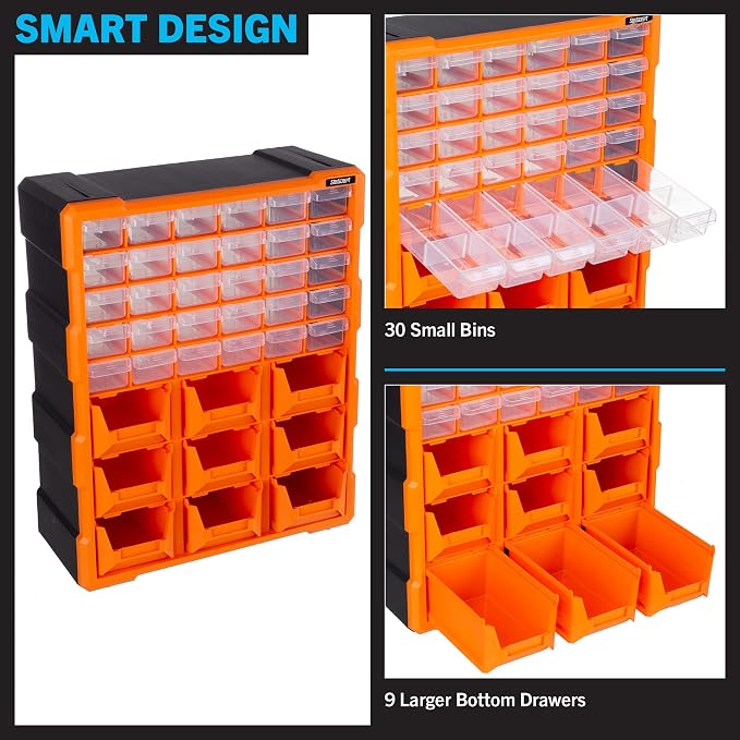 Stalwart Plastic Storage Drawers - 39-Drawer Screw Organizer, Black - Image 3