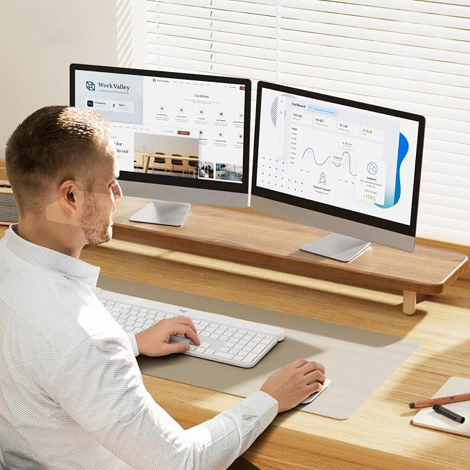 Dual Monitor Stand Riser, 39 Inch Extra Long Wooden Desktop Monitor Riser with Storage for 2 Monitors Ultra Strong Desk Shelf Organizer Riser Ergonomic for 2 Screens/Laptop/PC/TV/Printer (Light Walnut, 39inches) - Image 5