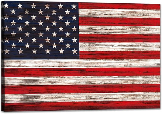 SKASNFAI Rustic American Flag Wall Art Motivational Patriotic US Flag Office Canvas Posters for Living Room Picture Artwork Bedroom Dorm Wall Decor (16L x 24W)