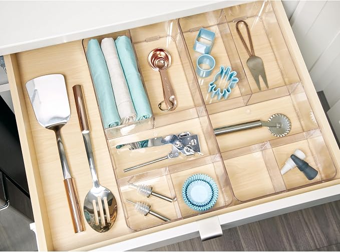 iDesign Interlocking 5-Section Drawer Organizer, Clear | For Kitchen, For Bathroom, For Desk Drawers - Image 5