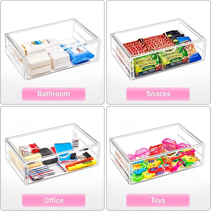 Sorbus Large Stackable Acrylic Drawers - 1 Clear Storage Drawers for Organizing Make up, Nail Polish, Hair Accessories, and Beauty Supplies - Makeup Organizer for Vanity, Bathroom Organizer Countertop - Image 6