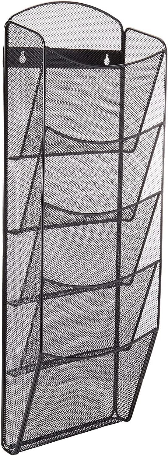 Safco Mesh Magazine Holder, 5 Pocket Wall Mount Display Rack, Brochure Organizer, Durable Steel Construction, 5lb Capacity, Black by SafcoProducts