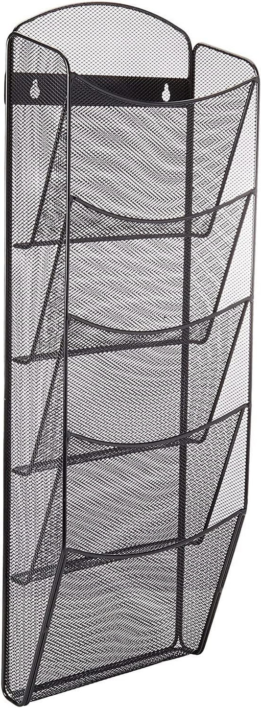 Safco Mesh Magazine Holder, 5 Pocket Wall Mount Display Rack, Brochure Organizer, Durable Steel Construction, 5lb Capacity, Black by SafcoProducts