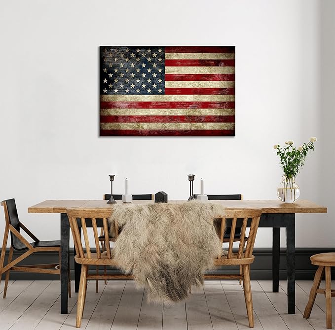 SKASNFAI Retro USA Flag Poster Canvas Wall Art for Home Office Positive Picture Independence Day Memorial Day American Flag Wall Art Print for Bar Home Living Room (16L x 24W)