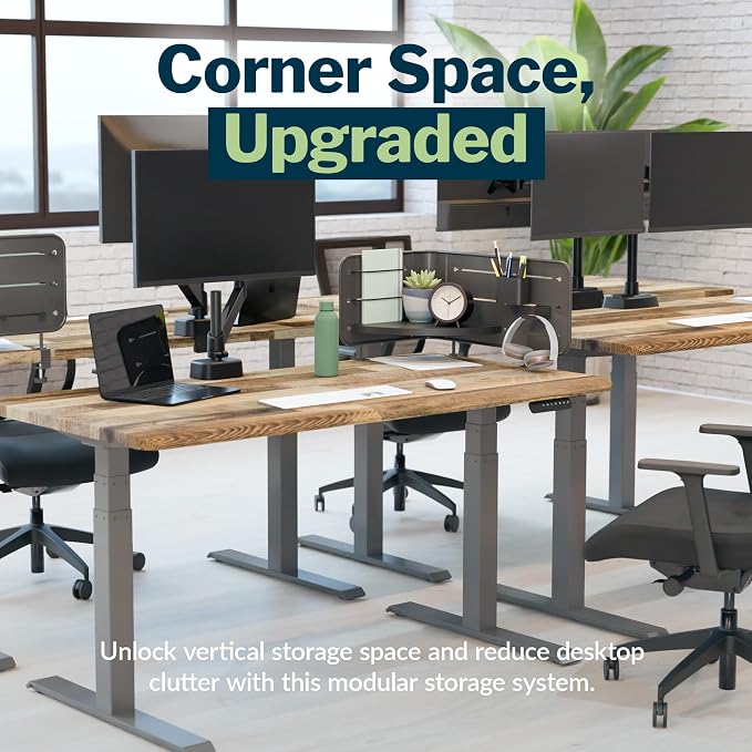 Vari Corner Accessory Panel – Modular Desk Organizer with Adjustable Shelf, Hooks, Bungees & Pencil Cup – Clamp-On Mount, No Drill – Vertical Storage for Sit-Stand Desks (Slate) - Image 3