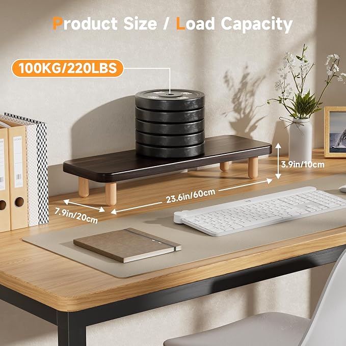 Monitor Stand Riser, 24 Inch Wood Desk Organizer with Monitor Stand & Storage Computer Monitor and Laptop Riser Multifunctional Laptop Stand Desk Organizer for Office Home Screen/Laptop/PC (Dark Walnut) - Image 3