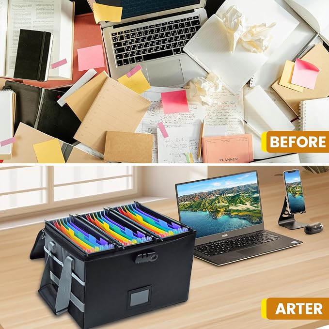 File Box with Hanging Folders Important Fireproof Document Organizer with Lock Collapsible Portable File Box with Handle for Home or Office for Hanging Letter & Legal Folder - Image 5