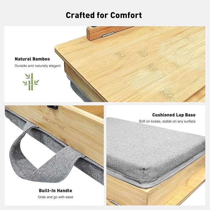 AboveTEK Book Stand for Reading with Storage, Adjustable Bamboo Book Holder with Soft Lap Cushion, Cookbook Stand, Hands-Free Book Reading Stand for Bed, Desktop & Kitchen Counter - Image 6