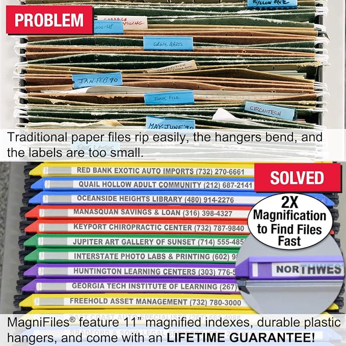 Ultimate Office MagniFile V-Bottom Hanging File Folders, Set of 5 Frost | 11" Magnified Lens DOUBLES The Size of File Titles to FIND FILES FAST and Allows for Longer File Descriptions. Letter Size - Image 2
