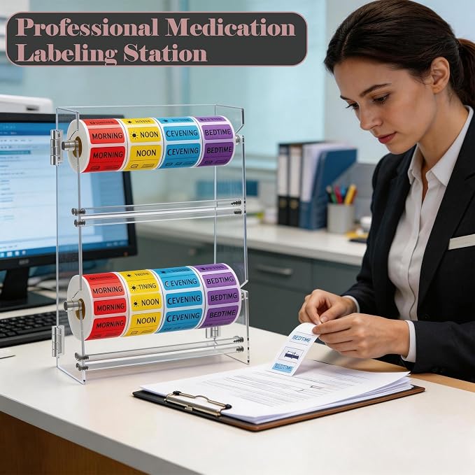 Acrylic Sticker Dispenser, Label Dispenser, Sticker Roll Holder | Double-Layer Design, 12 Roll Capacity, Adjustable Dividers, Easy Visibility, Ideal for Office, School, Craft Rooms & Home - Image 8