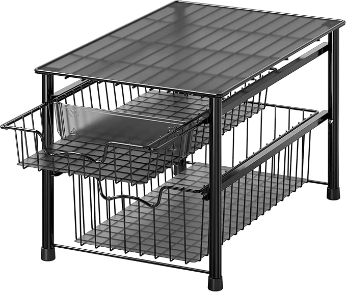 Simple Houseware Stackable Sliding Basket Organizer Drawer, Black, 2-Tier by SimpleHouseware