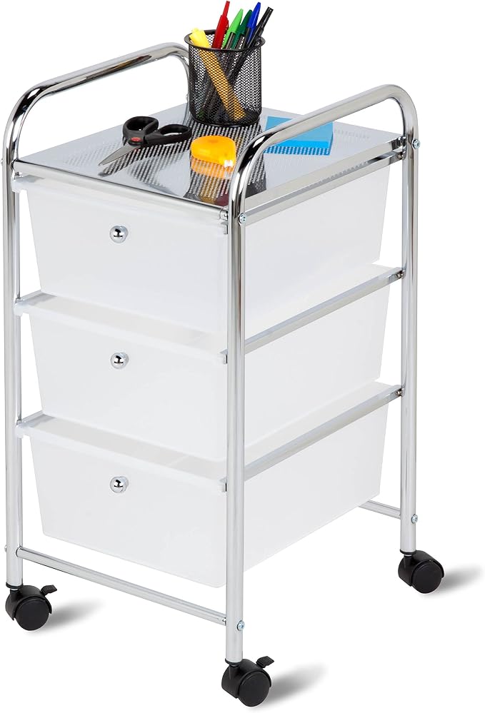 Honey-Can-Do 3-Drawer Plastic Storage Cart on Wheels,Silver - Image 3