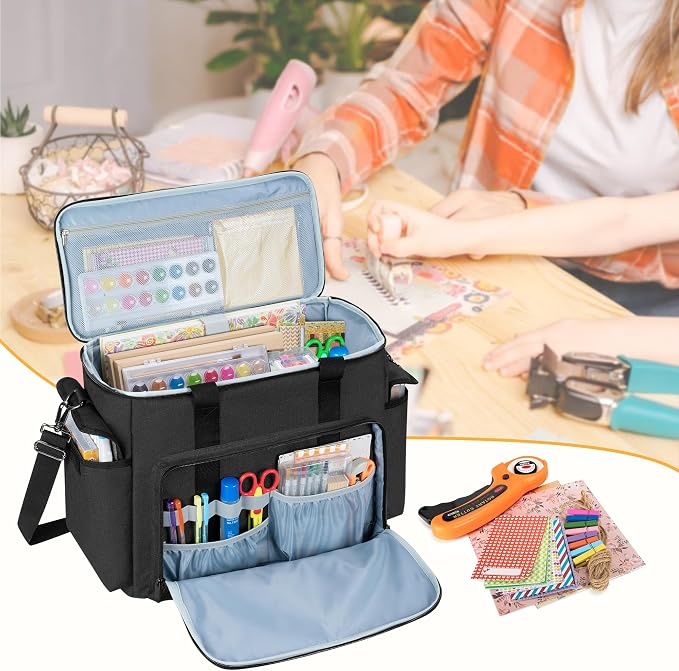 Trunab Scrapbook Bag with Laptop Sleeve & Pockets, Craft Organizer Tote | Padded Laptop Sleeve, Multiple Pockets for Scrapbooking Supplies & Art Tools - Image 4