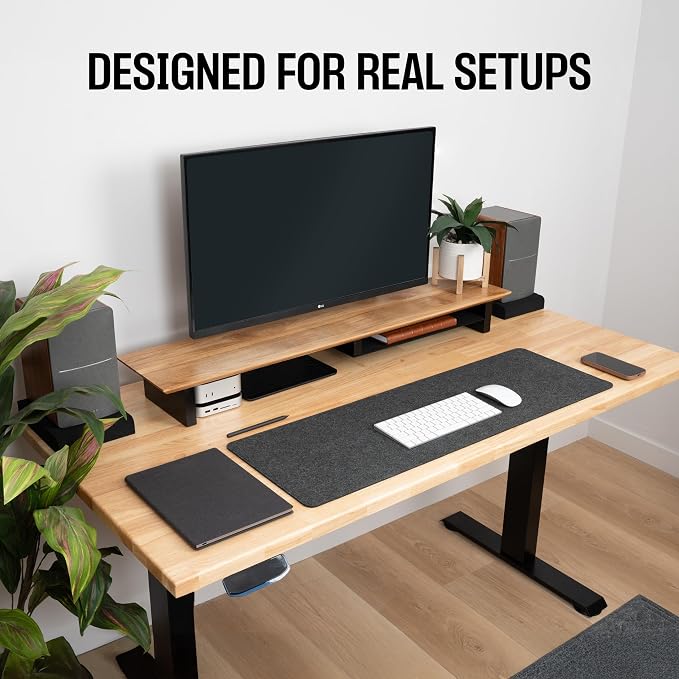 COREMINDED Solid Wood Dual Monitor Stand Riser, 42 Inch Oak Desk Shelf | Fits 2 Monitors, Sturdy & Stable Solid Wood, Under Monitor Keyboard Storage, Office Desktop Organizer, Easy Assembly, Oak - Image 5