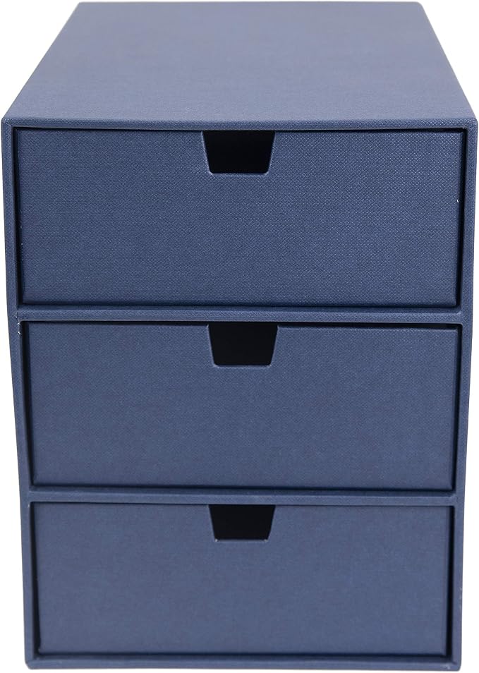 Bigso Box of Sweden Ingrid 3-Drawer Fiberboard Desk Organizer for Office Supplies & Accessories - Stackable Makeup Drawer Organizer - 6.3in x 9.9in x 8.1in - Blue - Image 5