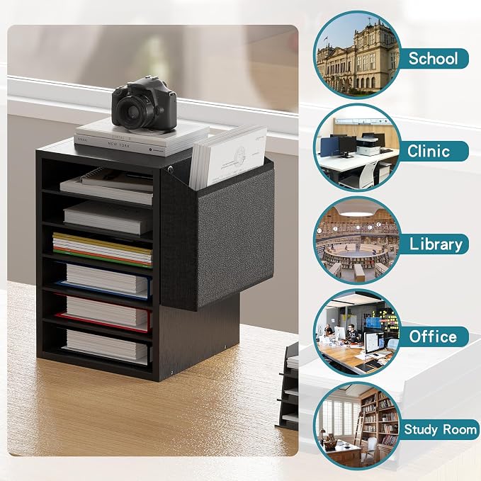 Unionly 6 Tier Adjustable Mail Sorter,Wood Paper Organizer for Class,Office | Office Mailbox with name slot,Literature Organizer with side pocket,Wooden File Storage Organizer for school,classroom,office - Image 9