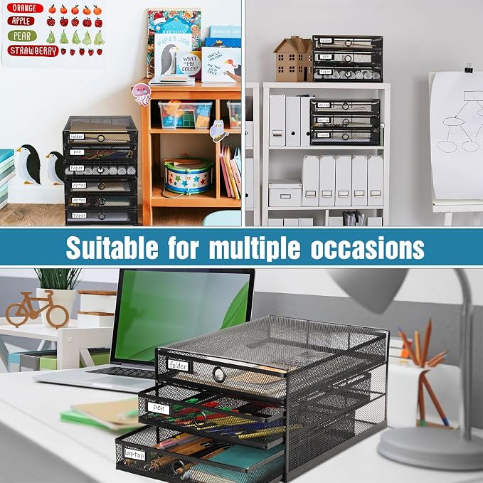 Zhanmai 2 Pack Black Desk Organizer with Drawer Total Wire Mesh Storage Tray Multifunctional Paper Sorter File Stand for Home Office Supplies Letter A4 Paper Office Accessories Back to School (3 Tier) - Image 5