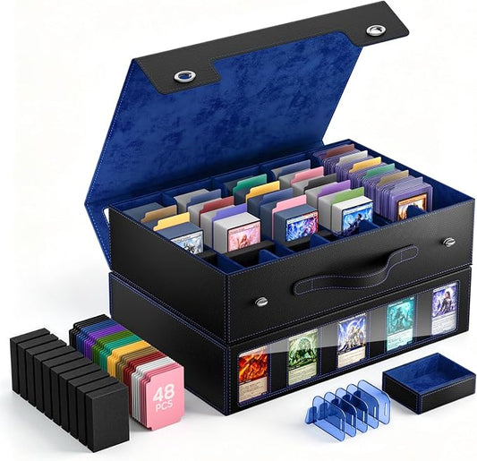 MoKo Trading Card Storage Box for MTG, 3900+Capacity, Black Blue | Card box with Dice Tray, Commander Display & Handle, Top Loaders Organizer Case, For Magic Game, TCG PTCG Sport Cards by MoKo