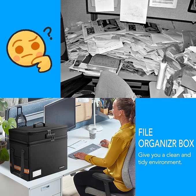 Fireproof Document Box with 13 Pocket Accordian File Folder | Water-Resistant File Organizer Box with Lock, Collapsible File Storage Cabinet for Hanging Letter/Legal Folder, Black - Image 5