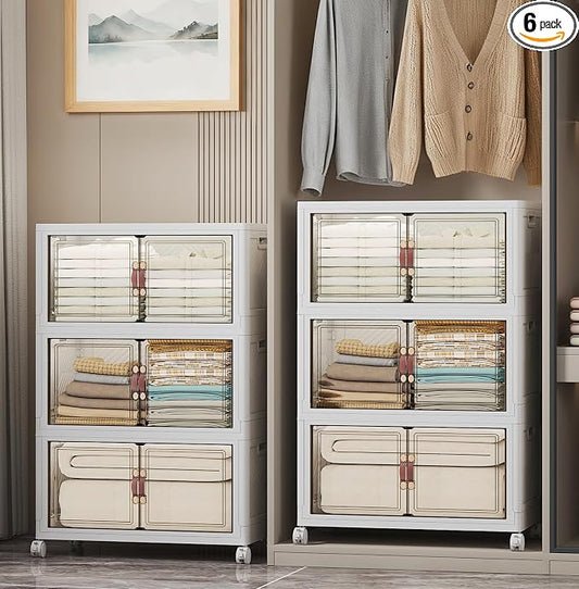 Stackable Storage Bins, 672QT Collapsible Drawers with 2 Lids | Large Capacity, Magnetic Door, Stack Lock, Rolling Wheels, Foldable Design, Organizers and Storage for Bedroom Dorm Garage by UAMFURIDirect