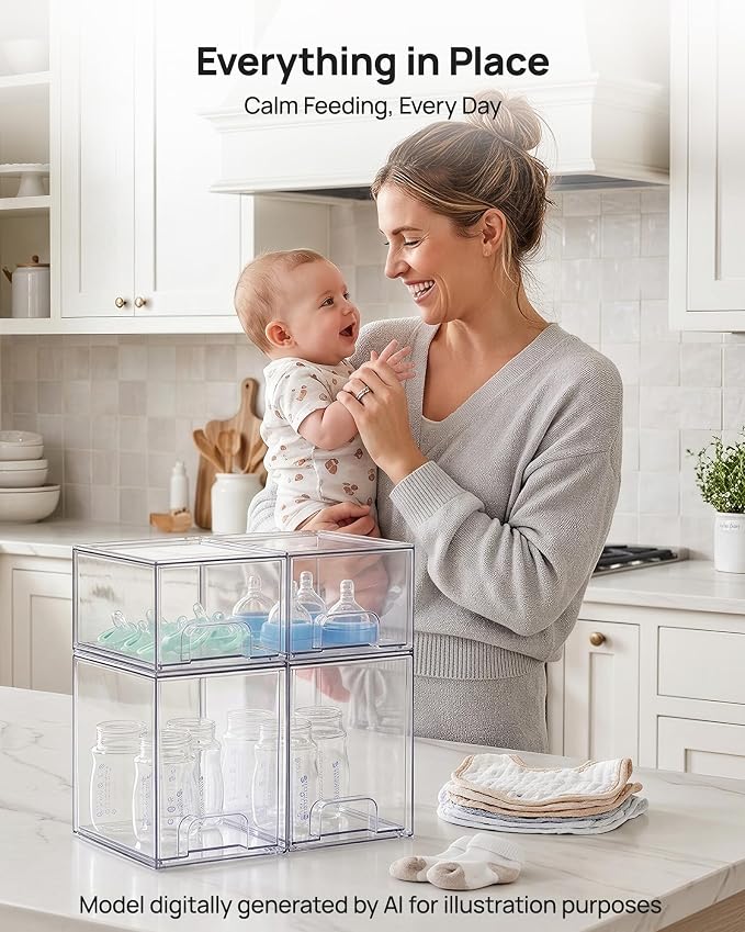 Vtopmart Stackable Storage Drawers Set of 8, Clear Plastic Organizer Bins for Baby Bottle, Beauty Supplies Storage, Ideal for Kichen Countertop, Vanity, Bathroom, Cabinet, Pantry Organization - Image 4