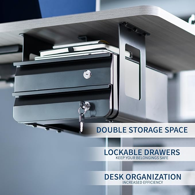 VIVO Black 12 x 14 inch Under Desk Double Stacked Drawers, DESK-AC03L-2B | Sturdy Steel Design, Secure Dual Locking Drawers, Home Office Storage Organizer, Holds 11 lbs - Image 4