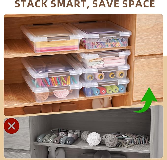 Citylife 10 PCS Plastic Storage Bins with Latching Lids Portable Project Case Clear File Box Stackable Storage Containers for Organizing A4 Paper, Photo, Document, Scrapbook - Image 6