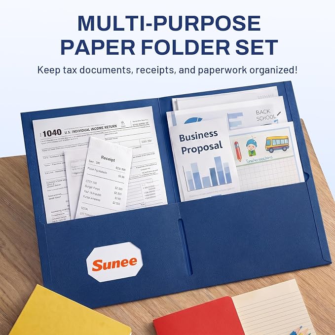 SUNEE Folders with Pockets(125 Pack, Navy Blue), 2 Pocket Folders Fit Letter Size Paper, Paper File Folder for School Office Home Business - Image 2