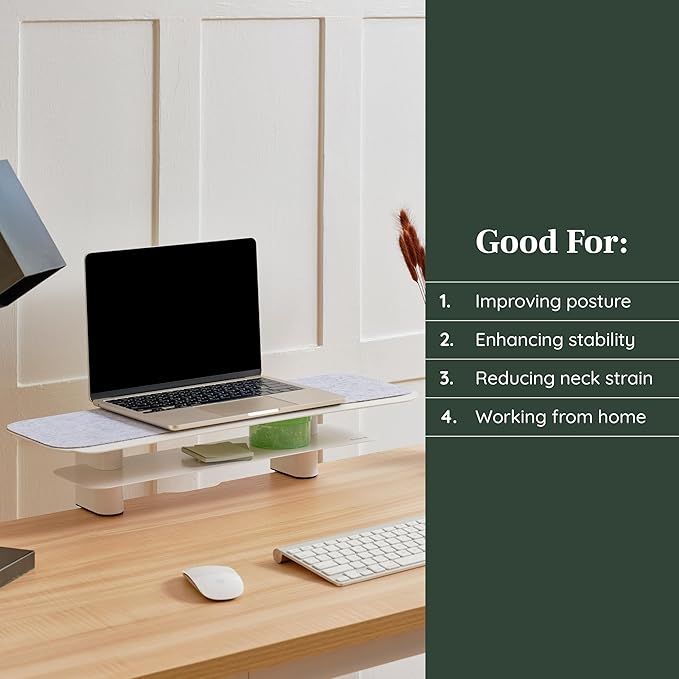 Branch Monitor Stand, Small Monitor Riser Second Tier Storage | Elegant, Durable Powder-Coated Steel Stand with Soft Felt Liner, White - Image 4