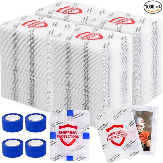 1000-Pack Trading Card Shipping Protectors 3.5'' x 4.5'' with 8 Rolls of Tape Heavy Duty Corrugated Sheet for Safe Shipping, Precut Card Mailers for Sports, MTG, and Collectible Cards (White) by Succwoah