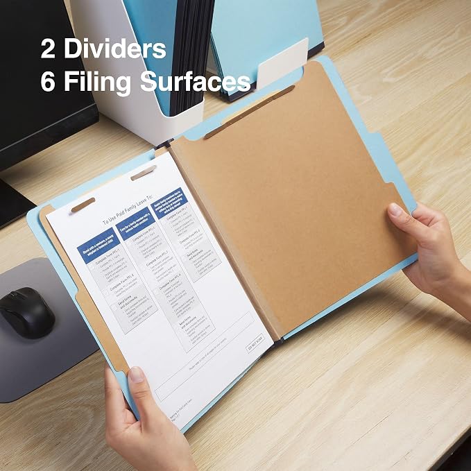 Staples Recycled Pressboard Classification Folder, 2 Dividers, 2.5″ Expansion, Letter Size, Light Blue, Durable Construction, 40/Carton - Image 4