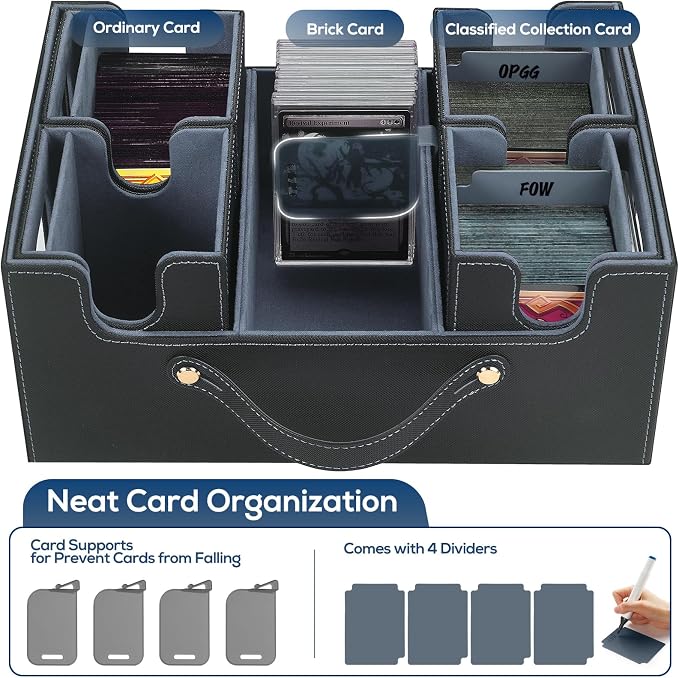 Trading Card Storage Box for MTG, MTG commander deck box，Multi-purpose Deck Case for MTG TCG Sports Card, 4 Toploaders, 4 Stoppers, 4 Colorful Dividers (Black & Grey) - Image 4