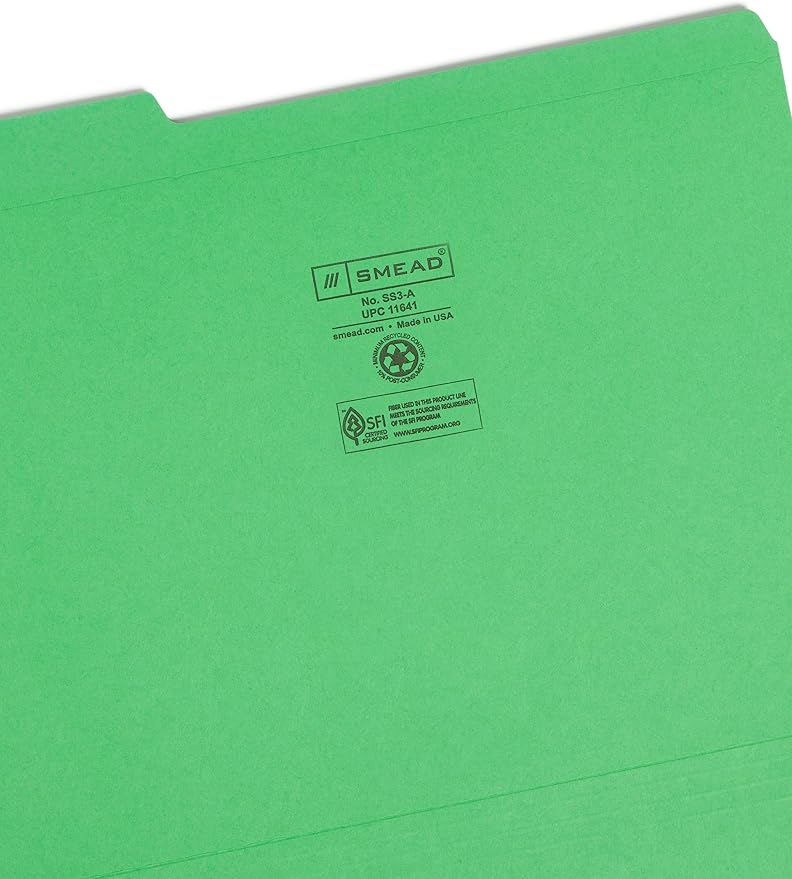 Smead File Folder, Reinforced 1/3-Cut Tab, Letter Size, Assorted Colors, 12 per Pack (11641) - Image 3