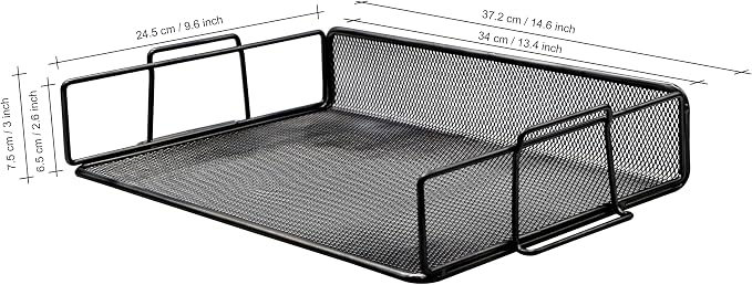 Exerz Letter Trays 4pcs Black Paper Sorters Stackable, 4 Tiers File Trays, Desk Organizer - Metal | 4 Tier Metal Mesh Stackable Saves Desk Space Holds A4 Papers Folders Notebooks Magazines For Office Home School - Image 3