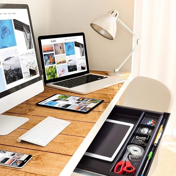MOUNT-IT! Large Under Desk Pencil Drawer 16 inch Deep | 21.25” W, Ball Bearing Slide-Out Organizer for Office Supplies, Paper & Pencils | Fits Desks Over 1” Thick, Adjustable Extension 16.25”–28” - Image 5