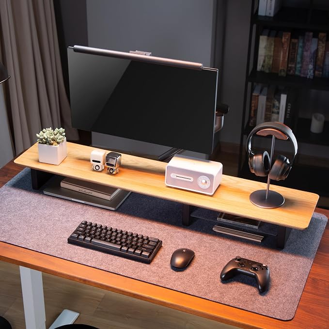 White Oak Wood Desk Shelf for Top of Desk 44 Inch Length Wood Monitor Riser with Middle Shelf - Image 3