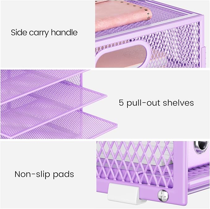 Lavatino 2 Pack 8-Tier Office Desk File Organizer, Letter Tray Paper Organizer with Handle, Including 5 Adjustable Slide Trays for Organizing Desk Workspace Accessories and Supplies (Purple Mesh) - Image 4