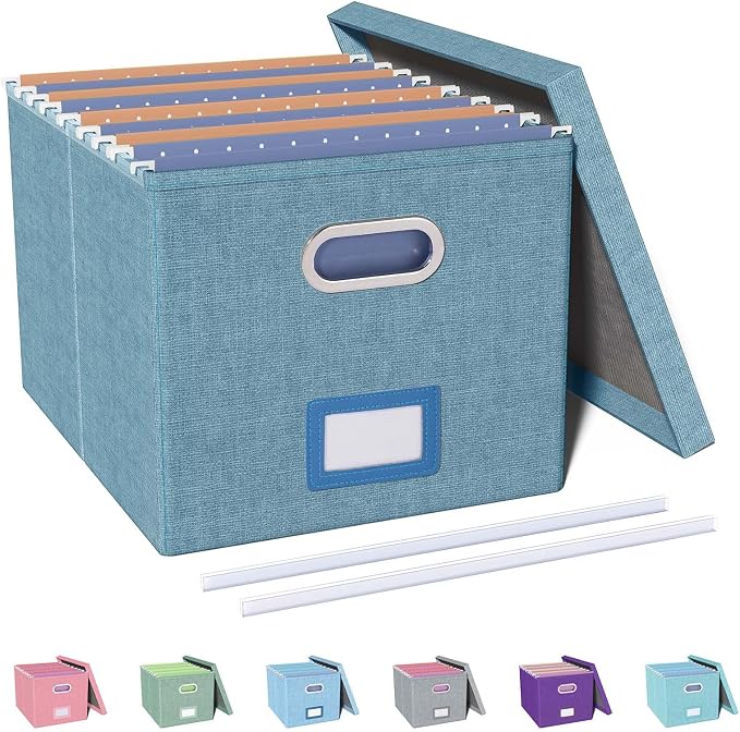 File Organizer with Lid, File Box, File Cabinet for Letter File Folder Storage, Hanging File Organizer for Office/Decor/Home,Document Organizer, 1 Pack,Dark-Blue-Box Only by Oterri