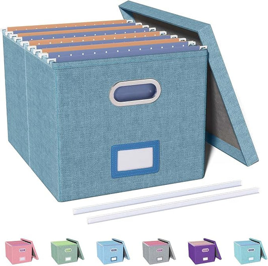 File Organizer with Lid, File Box, File Cabinet for Letter File Folder Storage, Hanging File Organizer for Office/Decor/Home,Document Organizer, 1 Pack,Dark-Blue-Box Only by Oterri