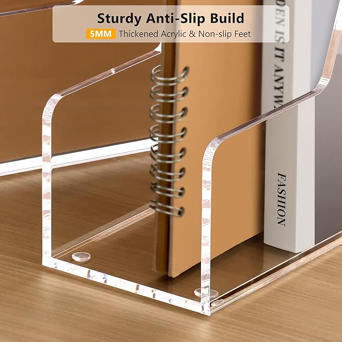 SANRUI 4 Pack Clear Acrylic Vertical File Organizer, Desk Organizer and Storage Bins Holding for Magazines, Binders, Notebooks, Envelopes, Multi-purpose Document Organizer for Home Office - Image 3