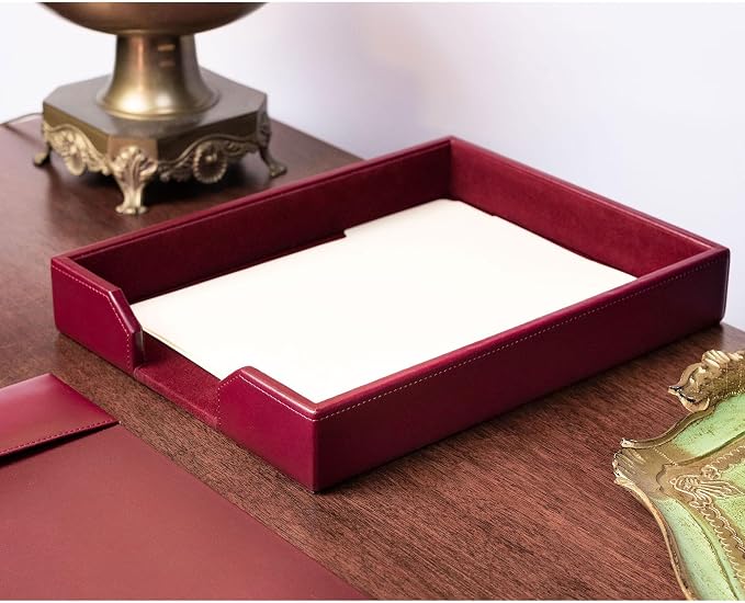 Dacasso Burgundy Bonded Leather Luxury Letter Tray Holder & Paper Organizer for Desk - Executive Desk Decor & Office Organization Essential - Image 6