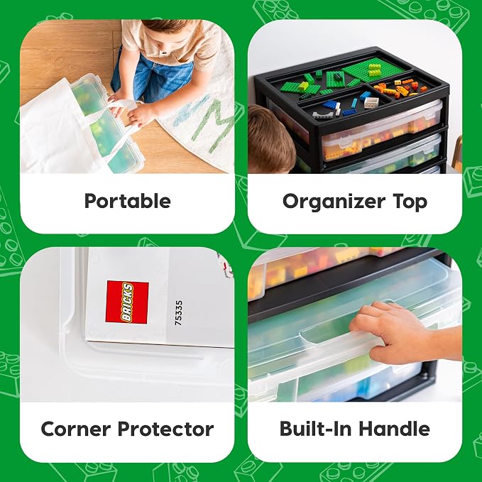 IRIS USA Desk Organizer |Made in USA| 3-Tier Cases - Black/Clear | Fits 12"x12" Paper, Built-In Handles, Storage Unit with Supply Top for Craft, Art, Office Supplies, Pens & Pencils - Image 3