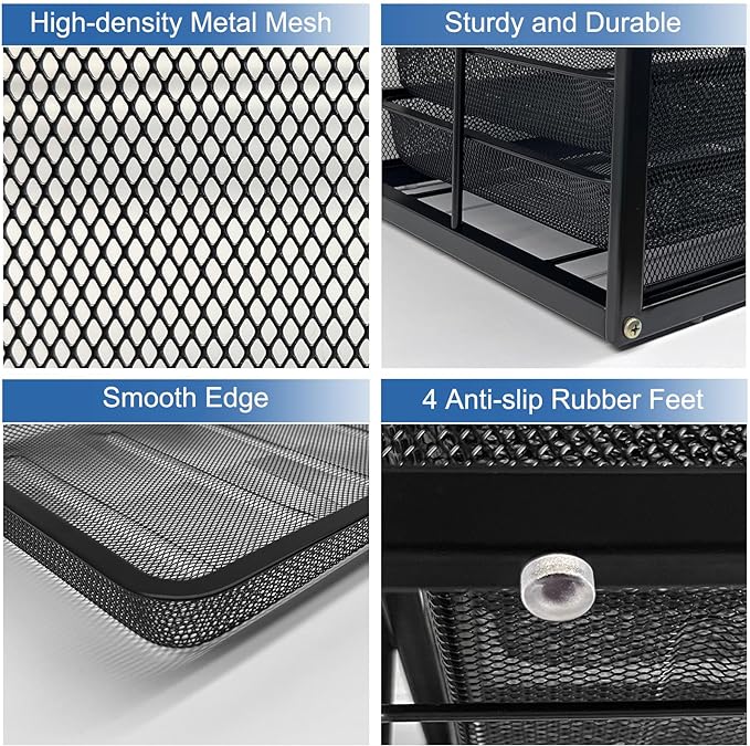 Natwind Mesh File Organizer with 10 Tier Sliding Drawers,Black | Office Supplies Desktop Organizers and Accessories, Paper Letter Tray, File Binder Organizer for Home Office School - Image 5