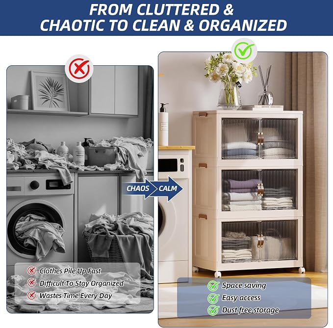 SAILUN 580Qt Stackable Storage Bins,Storage Cabinet a Lid,4Pack Blush White | Stackable Storage Drawers with Lids,28" W x 17" D x 61" H,Featuring open-front Access for Clothes and Closet Storage - Image 2