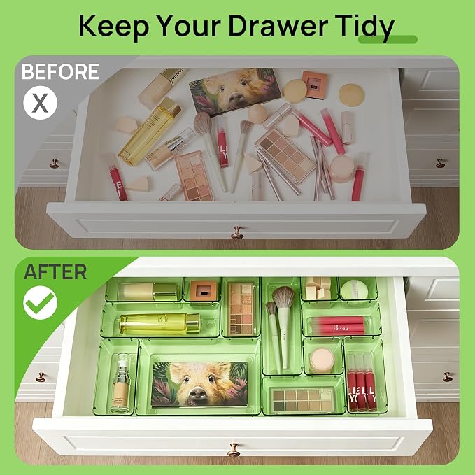 Vtopmart 25 Pack Plastic Drawer Organizers with Non-slip Rubber Pads | 4-Size Versatile Makeup Organizer, Storage Containers Small Bins for Makeup, Jewelries, Bedroom, Kitchen Utensils and Office - Image 3