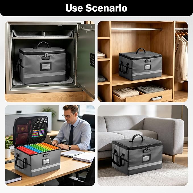 EXLIFBAG File Organizer, Fireproof File Box with Lids, Important Document Organizer Box with Lock, Portable File Folder Organizer with Handle - Image 6